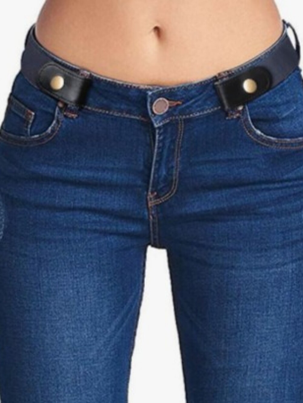 2 Side Snap Belts Dark Blue/Black and Denim Blue No Bulk At Waist